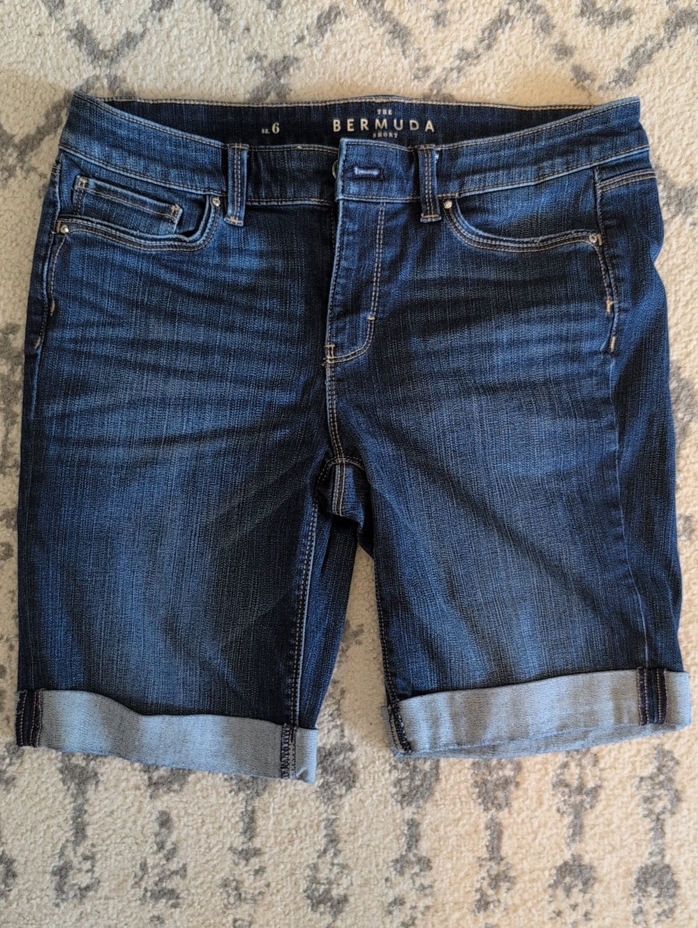 Dark Blue Denim Bermuda Shorts - Size 6
